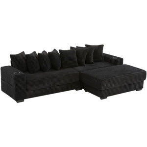 English Elm [new Arrived] Corduroy Modular Sectional Sofa with Sleeper Function Footstool and Cup Holders Black W2108S00128