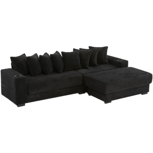 English Elm [new Arrived] Corduroy Modular Sectional Sofa with Sleeper Function Footstool and Cup Holders Black W2108S00128
