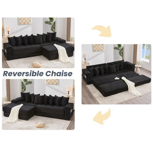 English Elm [new Arrived] Corduroy Modular Sectional Sofa with Sleeper Function Footstool and Cup Holders Black W2108S00128