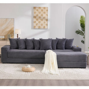 English Elm [new Arrived] Corduroy Modular Sectional Sofa with Sleeper Function Footstool and Cup Holders Dark Gray W2108S00129