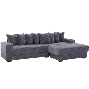 English Elm [new Arrived] Corduroy Modular Sectional Sofa with Sleeper Function Footstool and Cup Holders Dark Gray W2108S00129
