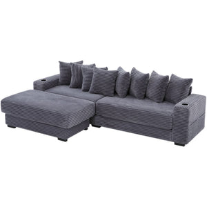 English Elm [new Arrived] Corduroy Modular Sectional Sofa with Sleeper Function Footstool and Cup Holders Dark Gray W2108S00129