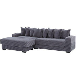 English Elm [new Arrived] Corduroy Modular Sectional Sofa with Sleeper Function Footstool and Cup Holders Dark Gray W2108S00129