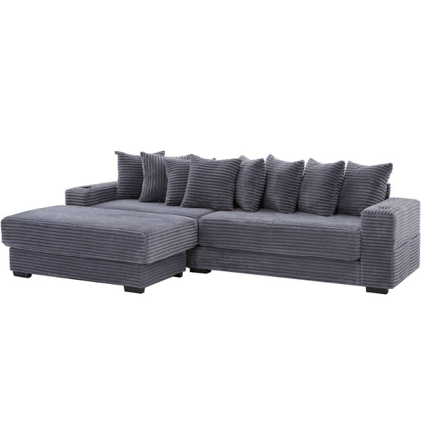 English Elm [new Arrived] Corduroy Modular Sectional Sofa with Sleeper Function Footstool and Cup Holders Dark Gray W2108S00129