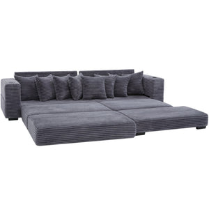 English Elm [new Arrived] Corduroy Modular Sectional Sofa with Sleeper Function Footstool and Cup Holders Dark Gray W2108S00129
