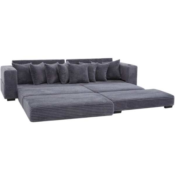 English Elm [new Arrived] Corduroy Modular Sectional Sofa with Sleeper Function Footstool and Cup Holders Dark Gray W2108S00129