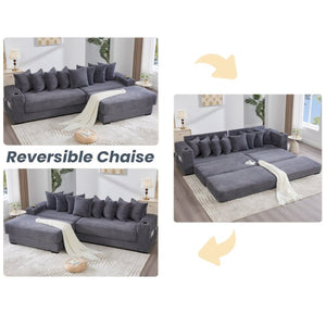 English Elm [new Arrived] Corduroy Modular Sectional Sofa with Sleeper Function Footstool and Cup Holders Dark Gray W2108S00129