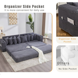 English Elm [new Arrived] Corduroy Modular Sectional Sofa with Sleeper Function Footstool and Cup Holders Dark Gray W2108S00129