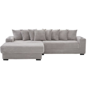 English Elm [new Arrived] Corduroy Modular Sectional Sofa with Sleeper Function Footstool and Cup Holders Light Gray W2108S00130