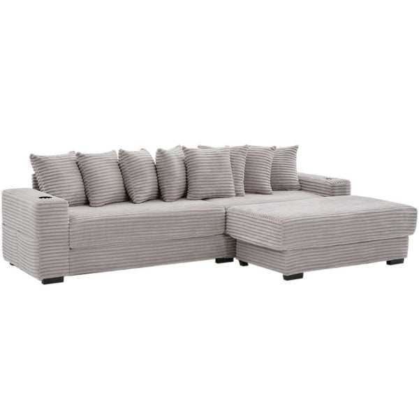 English Elm [new Arrived] Corduroy Modular Sectional Sofa with Sleeper Function Footstool and Cup Holders Light Gray W2108S00130