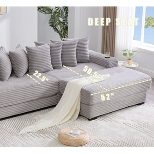 English Elm [new Arrived] Corduroy Modular Sectional Sofa with Sleeper Function Footstool and Cup Holders Light Gray W2108S00130