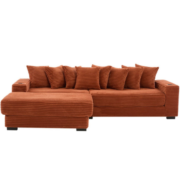 English Elm [new Arrived] Corduroy Modular Sectional Sofa with Sleeper Function Footstool and Cup Holders Orange W2108S00131