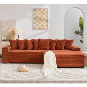 English Elm [new Arrived] Corduroy Modular Sectional Sofa with Sleeper Function Footstool and Cup Holders Orange W2108S00131