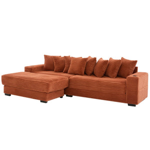 English Elm [new Arrived] Corduroy Modular Sectional Sofa with Sleeper Function Footstool and Cup Holders Orange W2108S00131