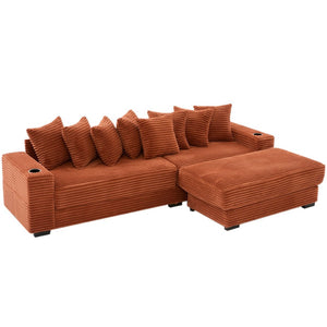 English Elm [new Arrived] Corduroy Modular Sectional Sofa with Sleeper Function Footstool and Cup Holders Orange W2108S00131