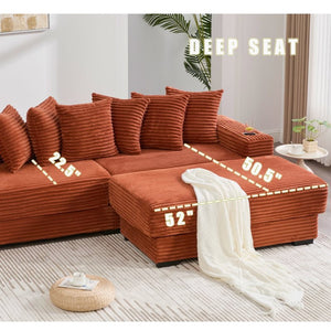English Elm [new Arrived] Corduroy Modular Sectional Sofa with Sleeper Function Footstool and Cup Holders Orange W2108S00131