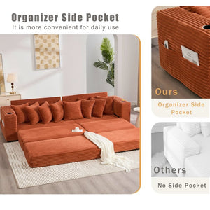 English Elm [new Arrived] Corduroy Modular Sectional Sofa with Sleeper Function Footstool and Cup Holders Orange W2108S00131