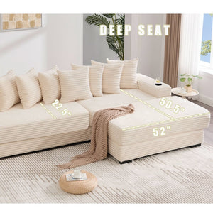English Elm [new Arrived] Corduroy Modular Sectional Sofa with Sleeper Function Footstool and Cup Holders Beige W2108S00132