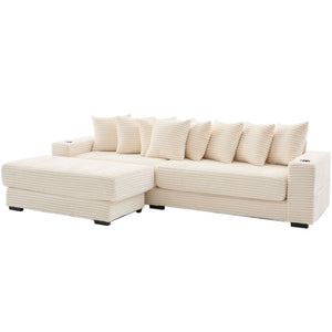 English Elm [new Arrived] Corduroy Modular Sectional Sofa with Sleeper Function Footstool and Cup Holders Beige W2108S00132