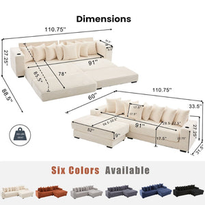English Elm [new Arrived] Corduroy Modular Sectional Sofa with Sleeper Function Footstool and Cup Holders Beige W2108S00132
