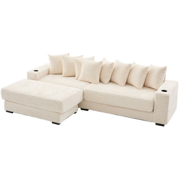 English Elm [new Arrived] Corduroy Modular Sectional Sofa with Sleeper Function Footstool and Cup Holders Beige W2108S00132