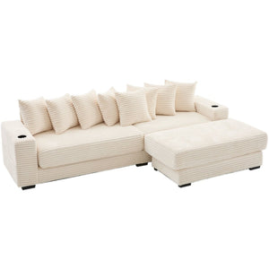 English Elm [new Arrived] Corduroy Modular Sectional Sofa with Sleeper Function Footstool and Cup Holders Beige W2108S00132