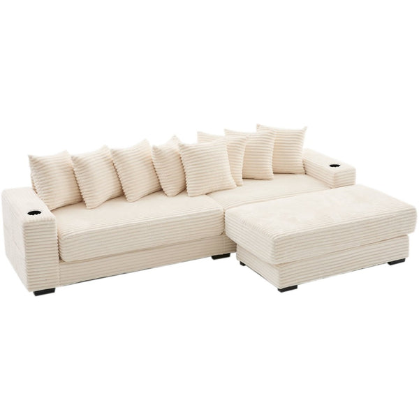 English Elm [new Arrived] Corduroy Modular Sectional Sofa with Sleeper Function Footstool and Cup Holders Beige W2108S00132