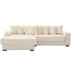 English Elm [new Arrived] Corduroy Modular Sectional Sofa with Sleeper Function Footstool and Cup Holders Beige W2108S00132