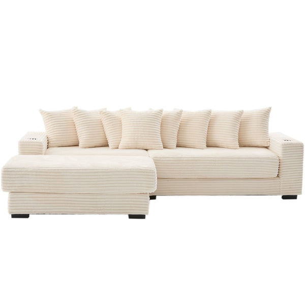 English Elm [new Arrived] Corduroy Modular Sectional Sofa with Sleeper Function Footstool and Cup Holders Beige W2108S00132