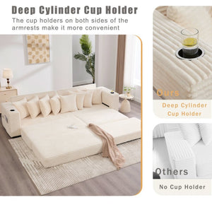 English Elm [new Arrived] Corduroy Modular Sectional Sofa with Sleeper Function Footstool and Cup Holders Beige W2108S00132