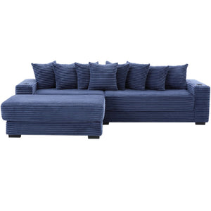 English Elm [new Arrived] Corduroy Modular Sectional Sofa with Sleeper Function Footstool and Cup Holders Blue W2108S00133