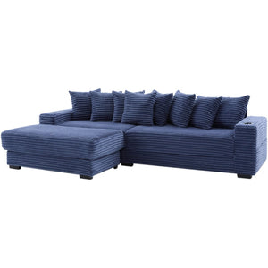 English Elm [new Arrived] Corduroy Modular Sectional Sofa with Sleeper Function Footstool and Cup Holders Blue W2108S00133