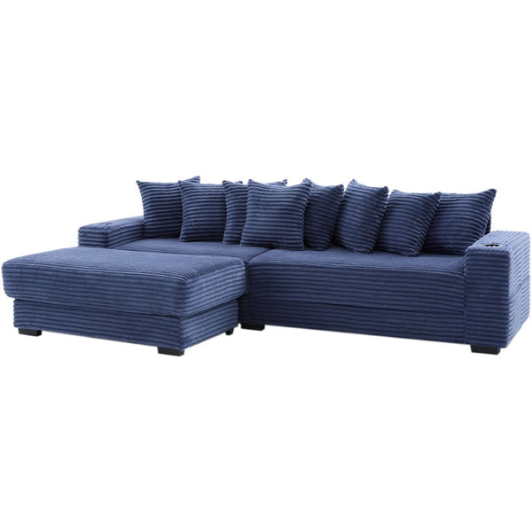English Elm [new Arrived] Corduroy Modular Sectional Sofa with Sleeper Function Footstool and Cup Holders Blue W2108S00133