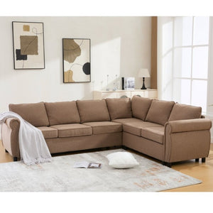 English Elm New L Shaped Sectional Sleeper Sofa Six Seat Pull Out Bed with Riveted Polyester Upholstery W2108S00134