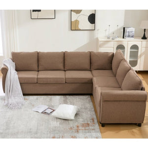 English Elm New L Shaped Sectional Sleeper Sofa Six Seat Pull Out Bed with Riveted Polyester Upholstery W2108S00134