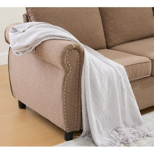 English Elm New L Shaped Sectional Sleeper Sofa Six Seat Pull Out Bed with Riveted Polyester Upholstery W2108S00134