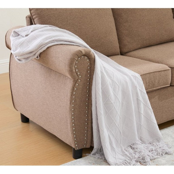 English Elm New L Shaped Sectional Sleeper Sofa Six Seat Pull Out Bed with Riveted Polyester Upholstery W2108S00134