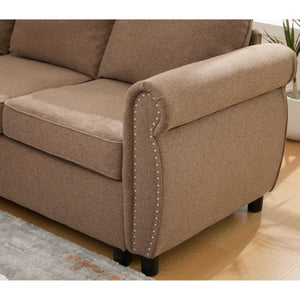 English Elm New L Shaped Sectional Sleeper Sofa Six Seat Pull Out Bed with Riveted Polyester Upholstery W2108S00134