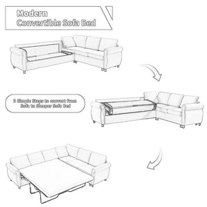 English Elm New L Shaped Sectional Sleeper Sofa Six Seat Pull Out Bed with Riveted Polyester Upholstery W2108S00134