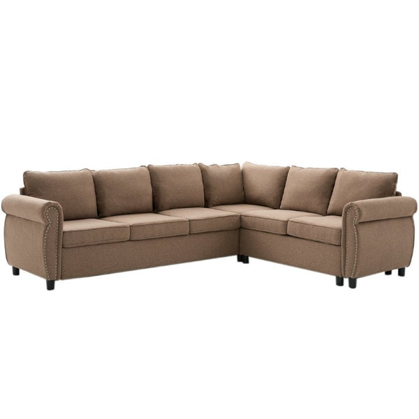 English Elm New L Shaped Sectional Sleeper Sofa Six Seat Pull Out Bed with Riveted Polyester Upholstery W2108S00134