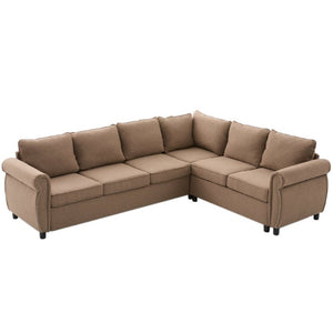 English Elm New L Shaped Sectional Sleeper Sofa Six Seat Pull Out Bed with Riveted Polyester Upholstery W2108S00134