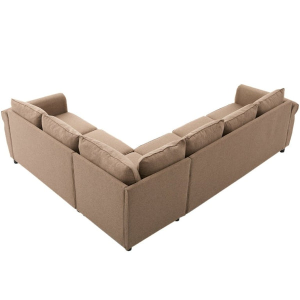 English Elm New L Shaped Sectional Sleeper Sofa Six Seat Pull Out Bed with Riveted Polyester Upholstery W2108S00134
