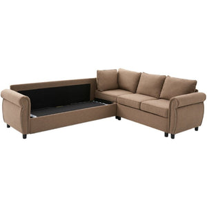 English Elm New L Shaped Sectional Sleeper Sofa Six Seat Pull Out Bed with Riveted Polyester Upholstery W2108S00134