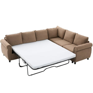 English Elm New L Shaped Sectional Sleeper Sofa Six Seat Pull Out Bed with Riveted Polyester Upholstery W2108S00134