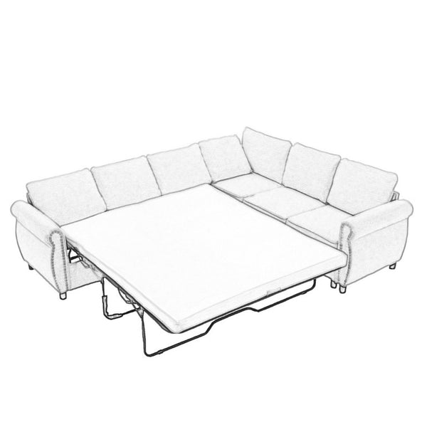 English Elm New L Shaped Sectional Sleeper Sofa Six Seat Pull Out Bed with Riveted Polyester Upholstery W2108S00134