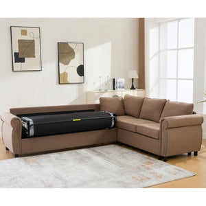 English Elm New L Shaped Sectional Sleeper Sofa Six Seat Pull Out Bed with Riveted Polyester Upholstery W2108S00134