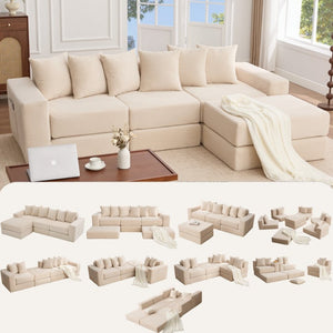 English Elm [new Arrived] Corduroy Modular Sectional Converts 10 Ways Floor Sleeper Lounge Living Room Beige W2108S00147