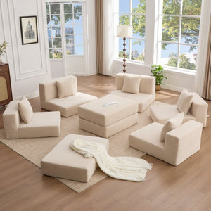 English Elm [new Arrived] Corduroy Modular Sectional Converts 10 Ways Floor Sleeper Lounge Living Room Beige W2108S00147