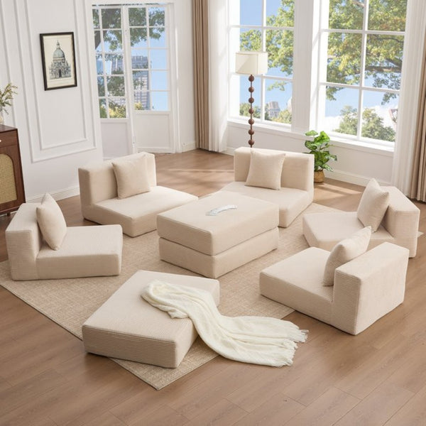 English Elm [new Arrived] Corduroy Modular Sectional Converts 10 Ways Floor Sleeper Lounge Living Room Beige W2108S00147