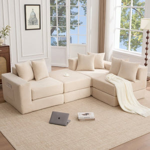 English Elm [new Arrived] Corduroy Modular Sectional Converts 10 Ways Floor Sleeper Lounge Living Room Beige W2108S00147